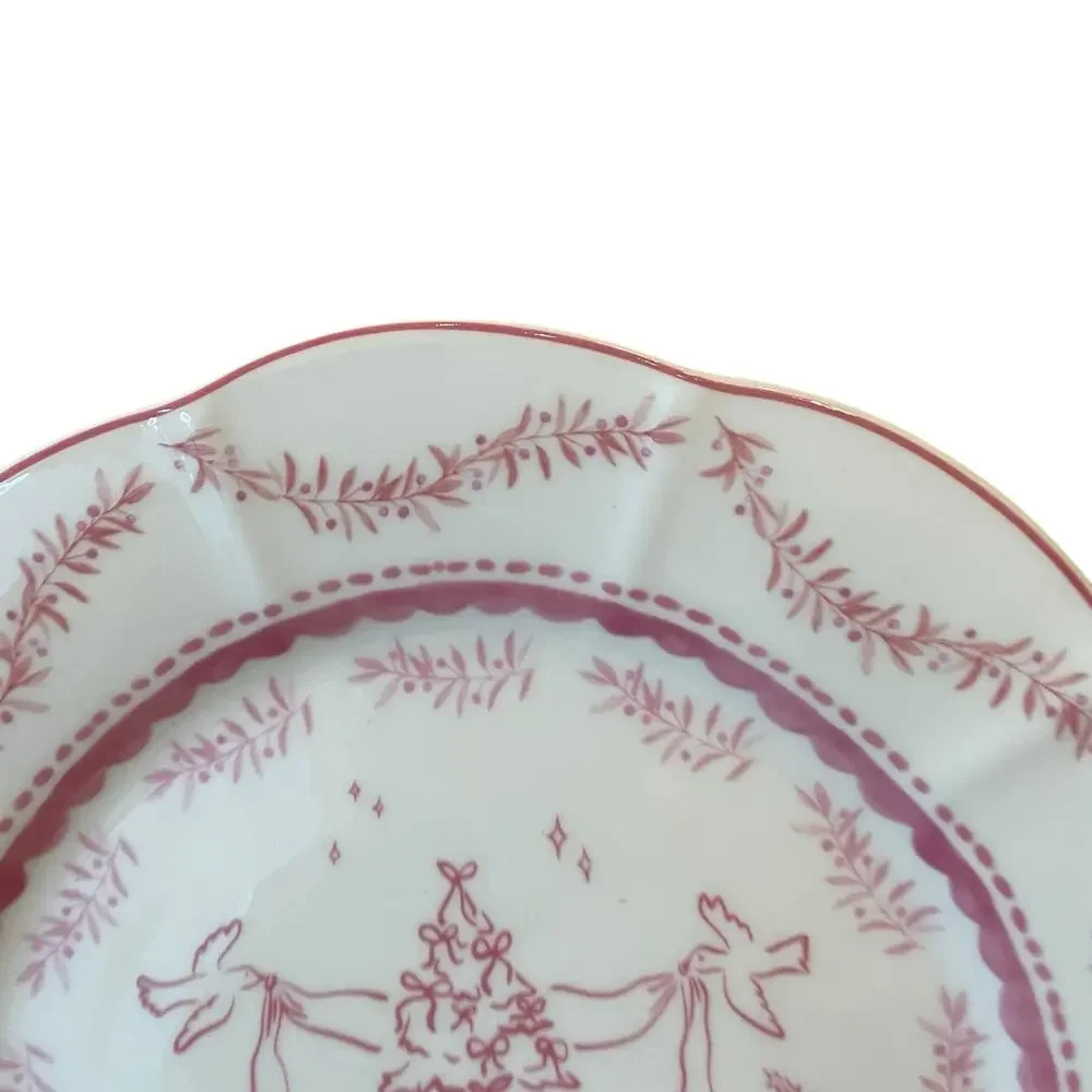 Monterey Bay Porcelain Christmas Dinner Plates 10.5in Pink & White Set of 3 NEW